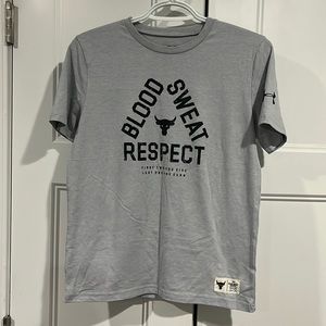 Under Armour dry- fit tee- gray - Blood/Sweat/Respect. Youth XL.